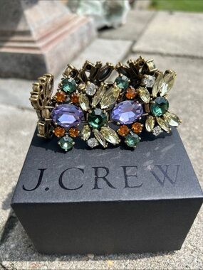 NWT J. Crew 2012 Fall Floral Crystal Purple Green Gold  Cluster Bracelet